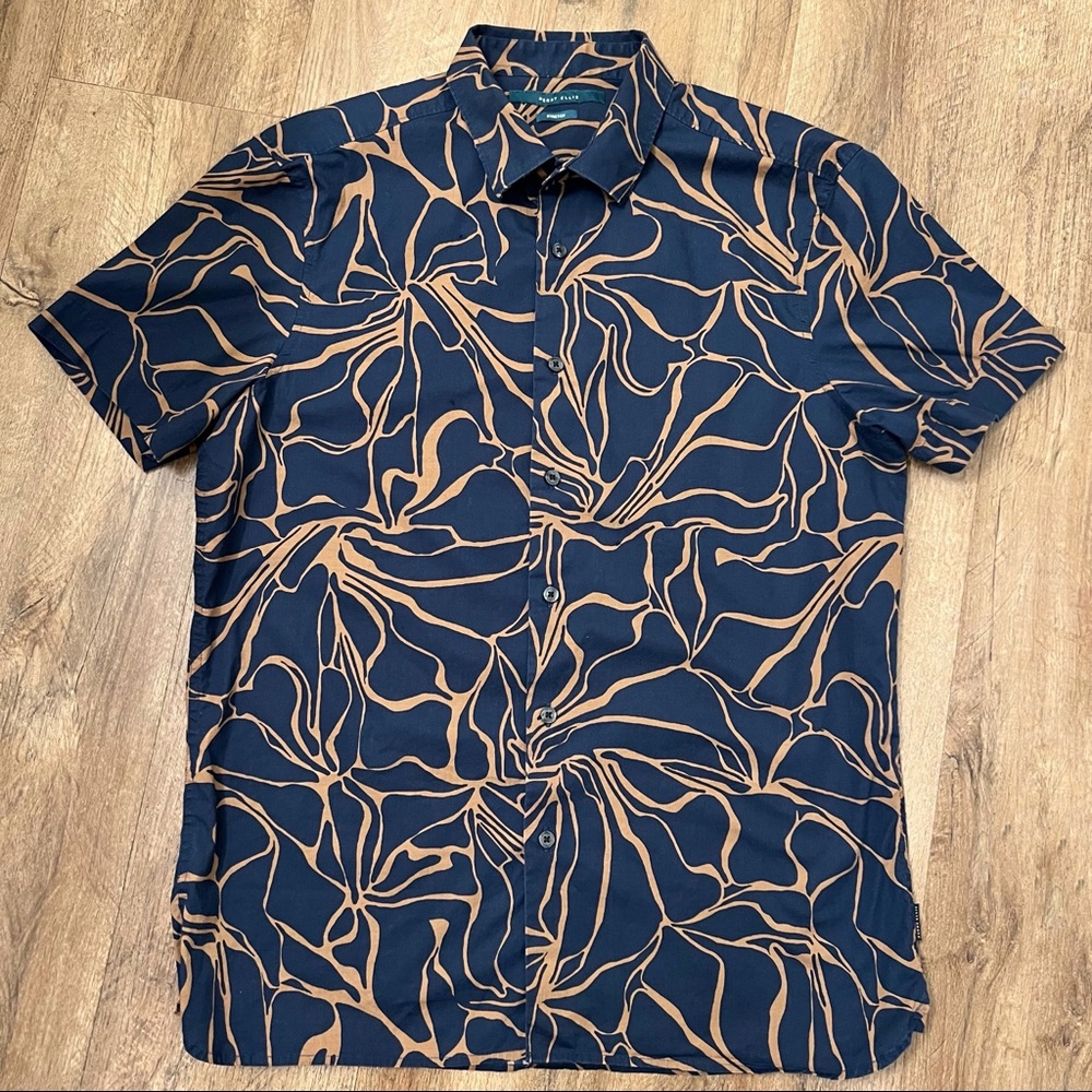 Perry Ellis Navy Short Sleeve Button Front‎ Shirt